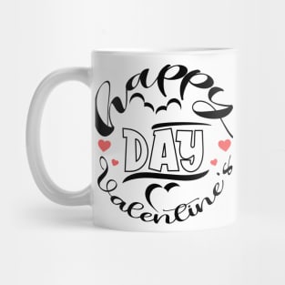 Happy Valentine's Day Typography: Minimalist Elegance in Black, White, and Red Mug